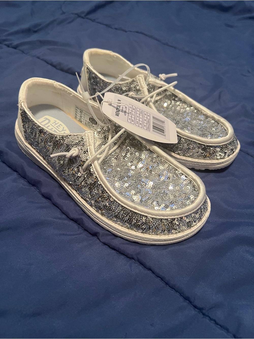 Hey Dude Silver Sequin Slip-On Sneakers